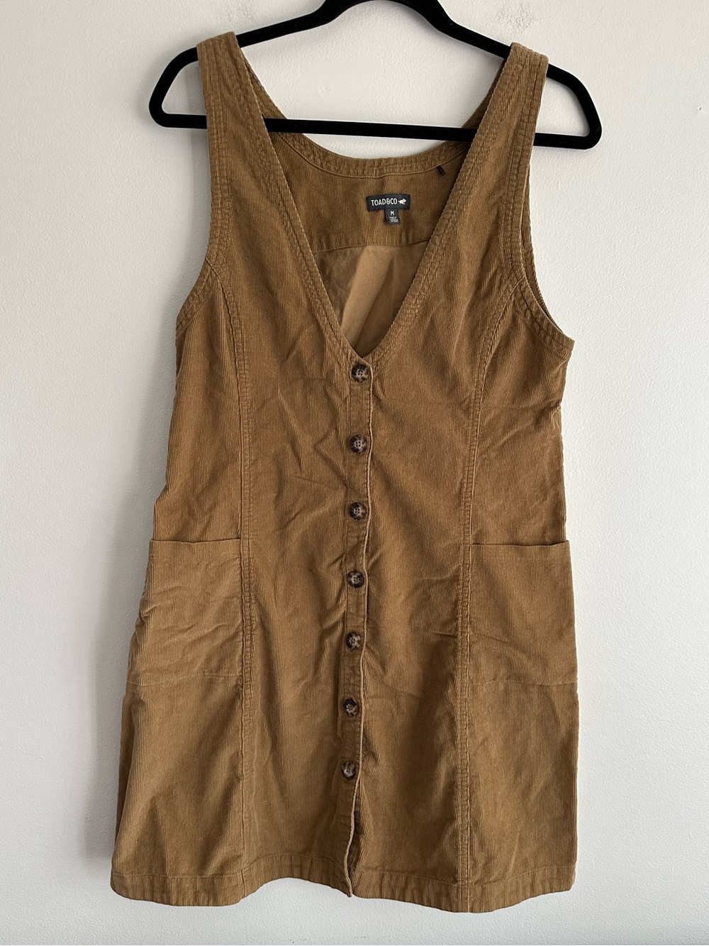 Toad&Co 100% Org Cotton Scouter Corduroy V-Neck Jumper Dress Brown Size M